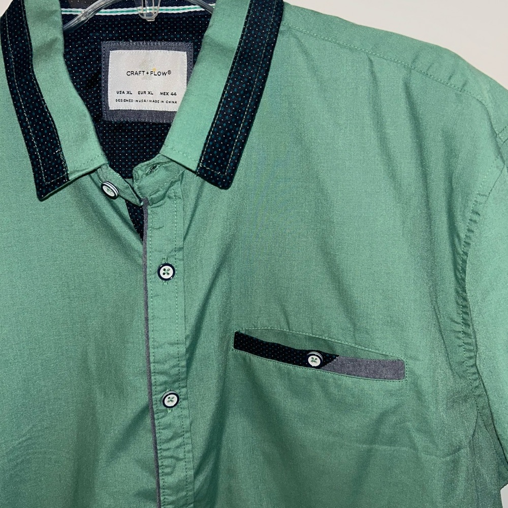 Craft+Flow mens green black detail casual button down short sleeve shirt size XL - Picture 3 of 9